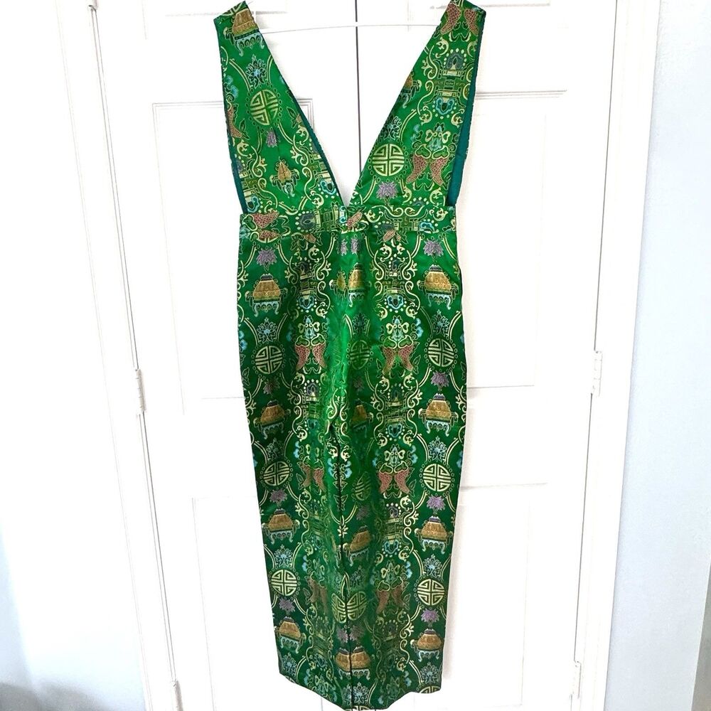 Rare Mad Alma Green Satin Jumpsuit Deep Plunge Neck Boho Resort Festival Large - Picture 6 of 10